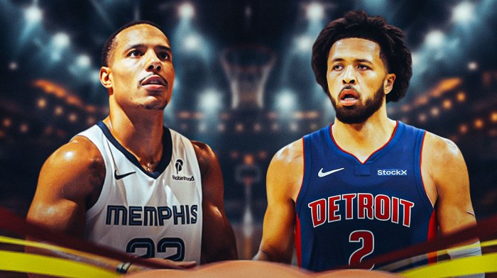 Pistons' Cade Cunningham looking at Grizzlies' Desmond Bane