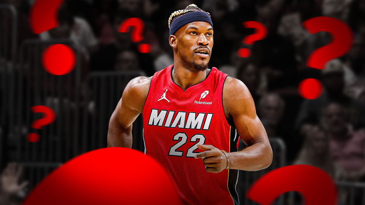 Miami Heat star Jimmy Butler in front of Kaseya Center.