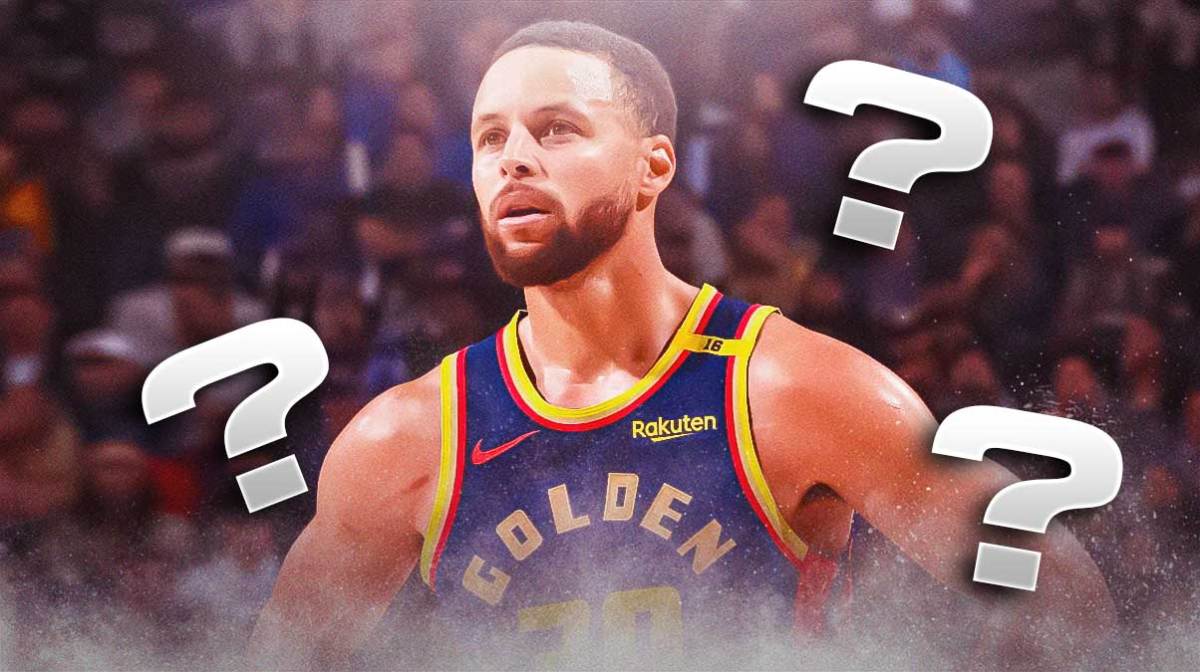 Golden State Warriors star Stephen Curry in front of Chase Center.