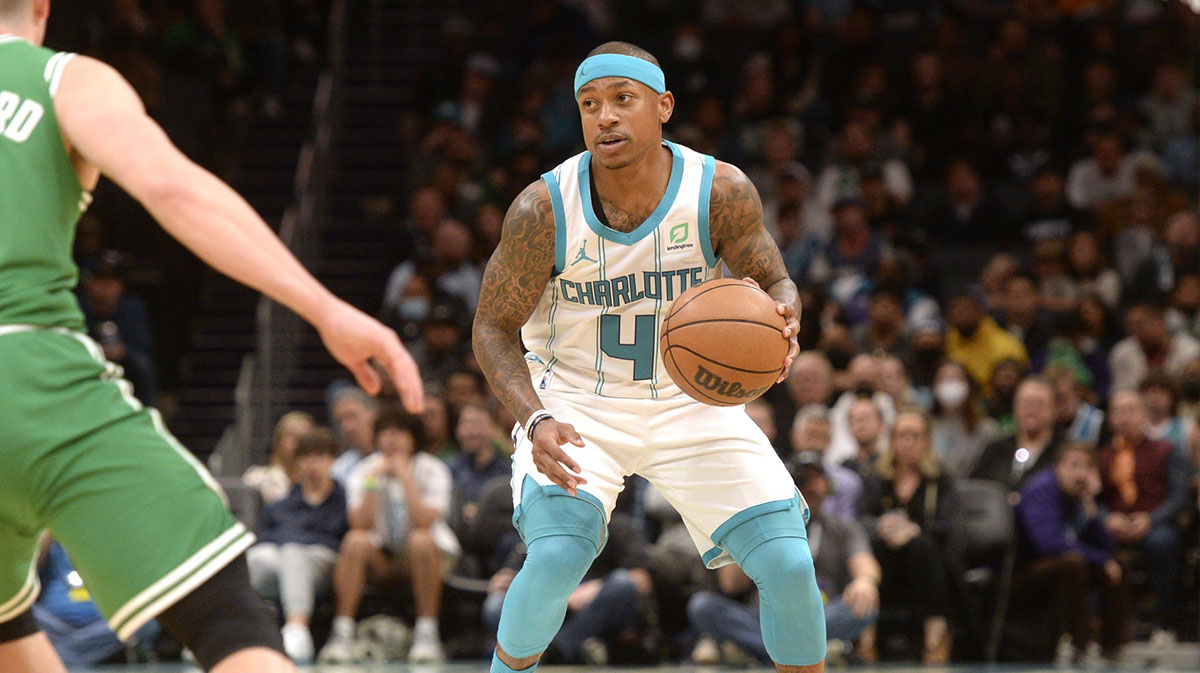 Charlotte Hornets guard Isaiah Thomas (4) looks to drive in during the first half against the Boston Celtics at the Spectrum Center.