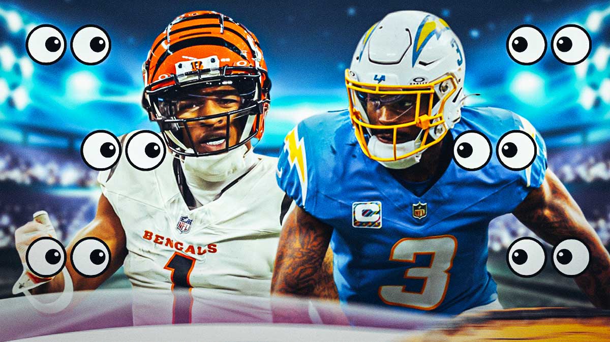 Ja'Marr Chase and Derwin James with eye emojis surrounding the picture.