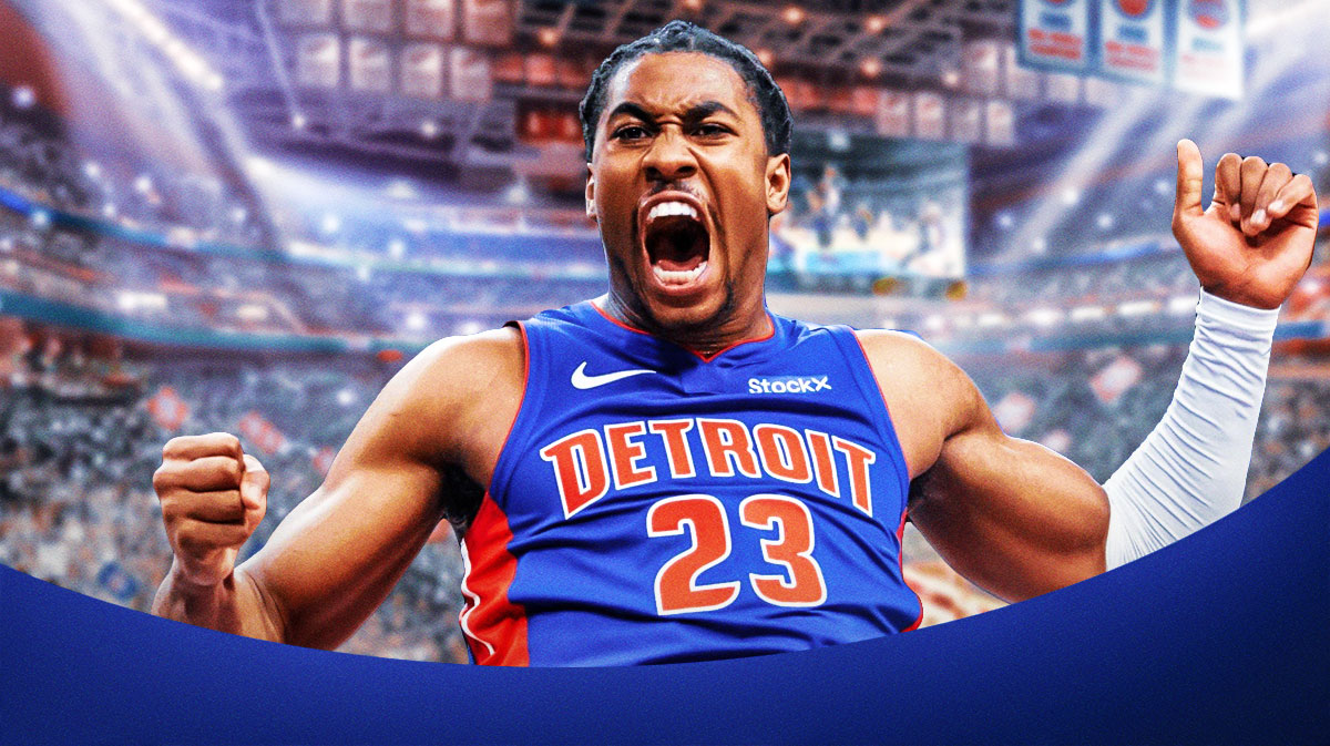 Pistons' Jaden Ivey with his arms out celebrating