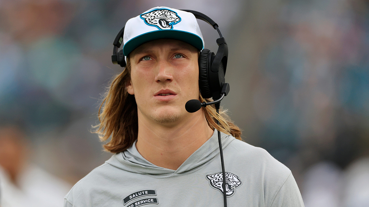 Jacksonville Jaguars quarterback Trevor Lawrence (16) walks on the sideline during the fourth quarter of an NFL football matchup Sunday, Nov. 10, 2024 at Everbank Stadium in Jacksonville, Fla. The Vikings defeated the Jaguars 12-7.