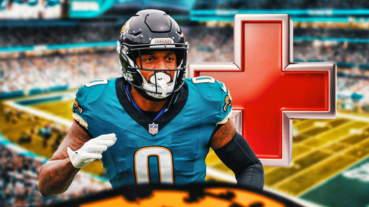 Jaguars Gabe Davis with a medical red cross next to him