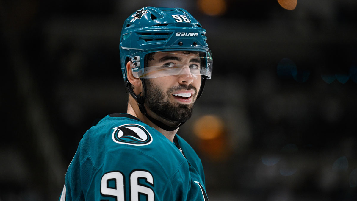 San Jose Sharks defenseman Jake Walman (96) looks on against the Los Angeles Kings in the third period at SAP Center at San Jose.