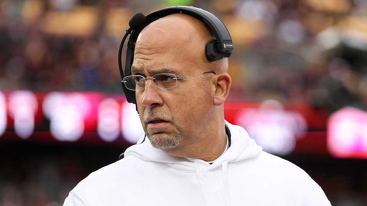 Penn State Nittany Lions head coach James Franklin looks on during the first quarter against the Minnesota Golden Gophers at Huntington Bank Stadium.