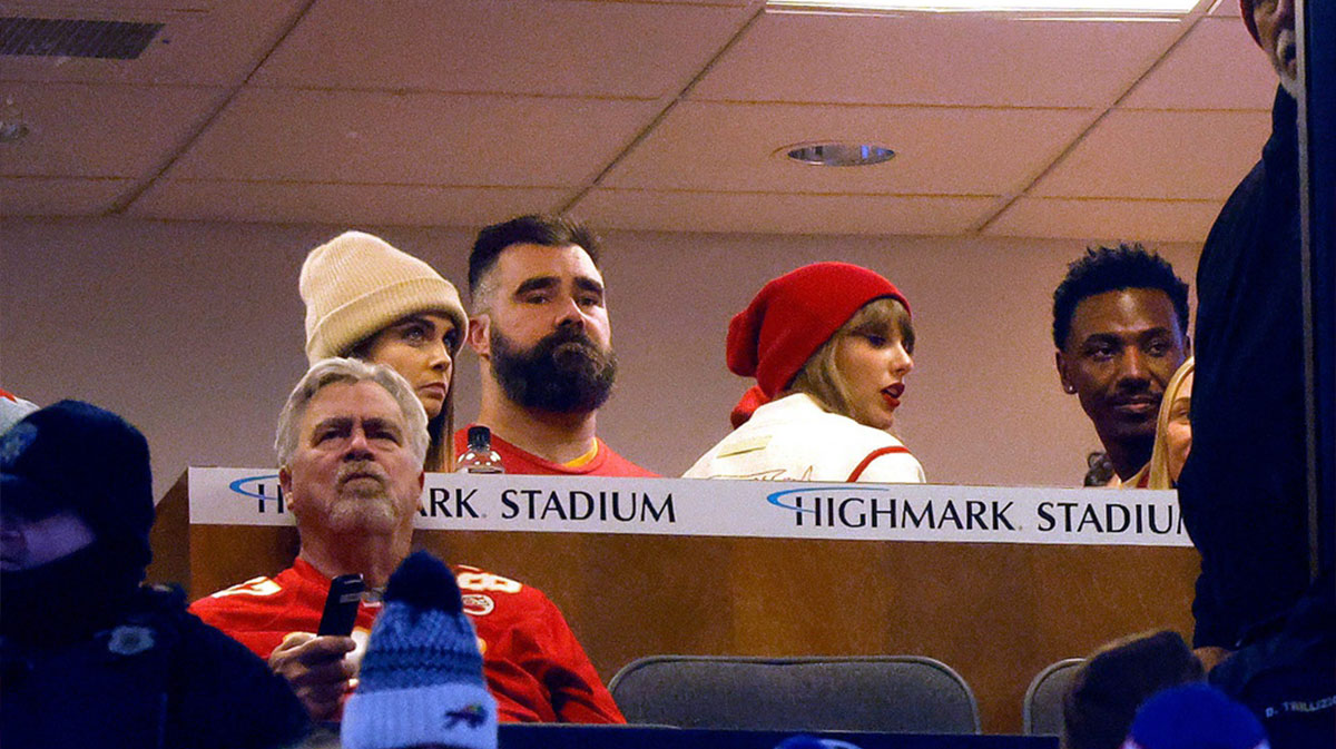 Jason Kelce and Taylor Swift at Chiefs game on January 21, 2024.