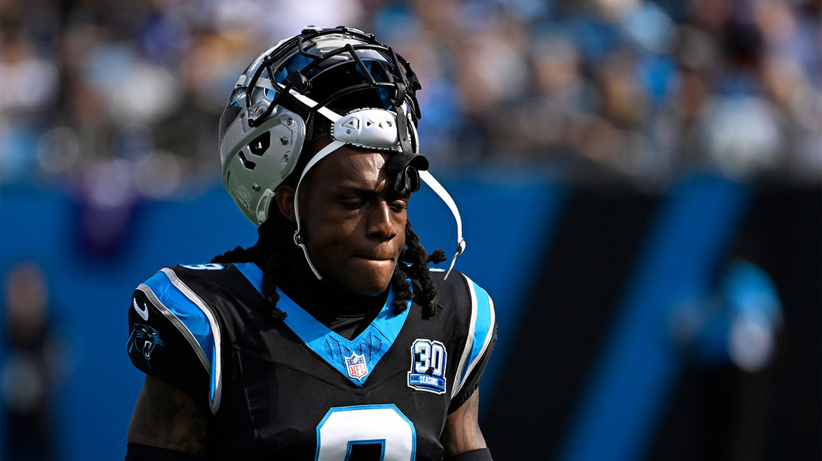 Carolina Panthers cornerback Jaycee Horn (8) in the first quarter at Bank of America Stadium.