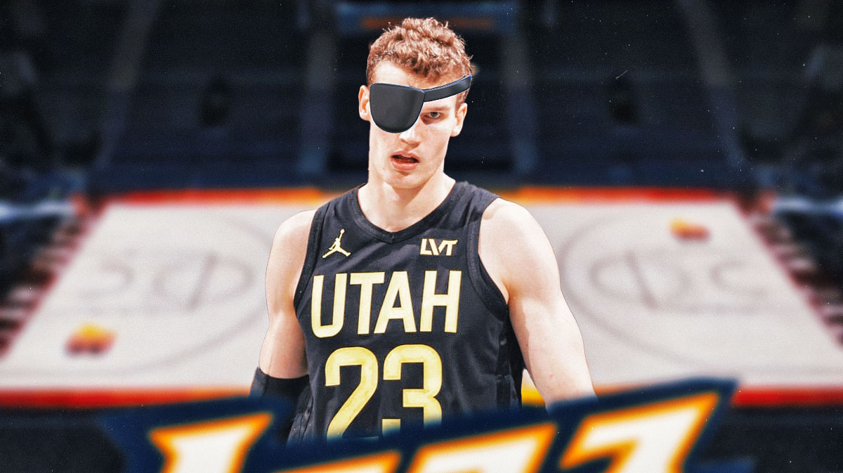 Jazz's Lauri Markkanen with a patch on his right eye