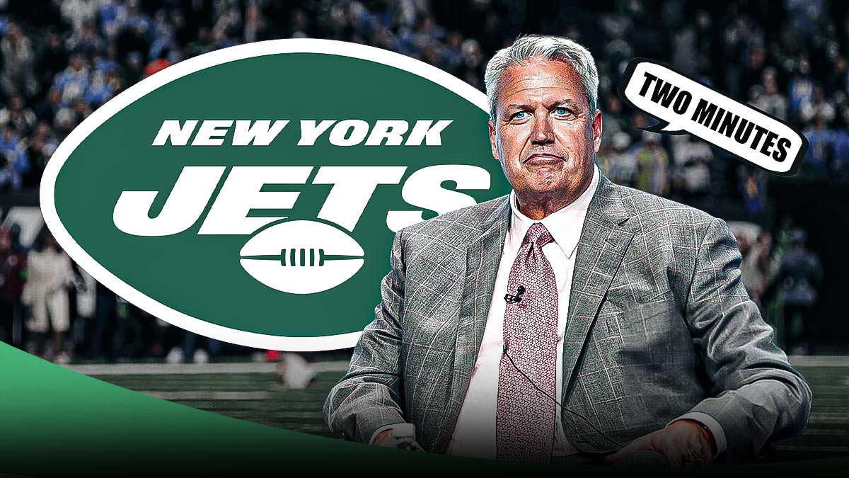 Rex Ryan with a text bubble reading "Two Minutes" next to the Jets logo