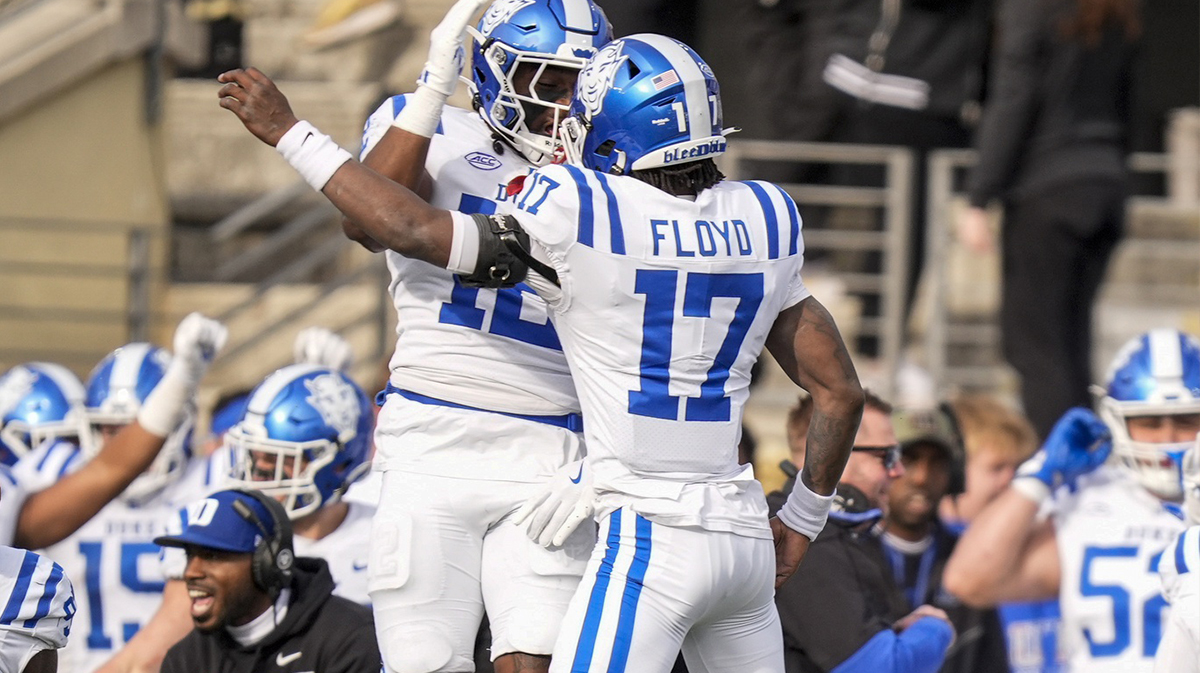 Duke Blue Devils cornerback Vontae Floyd (17) reacts to his fumble recovery during the second half against the Wake Forest Demon Deacons at Allegacy Federal Credit Union Stadium.