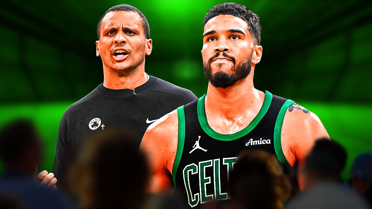 Joe Mazzulla looking angry next to a serious Giannis and Jayson Tatum on a Milwaukee city background or generic basketball background