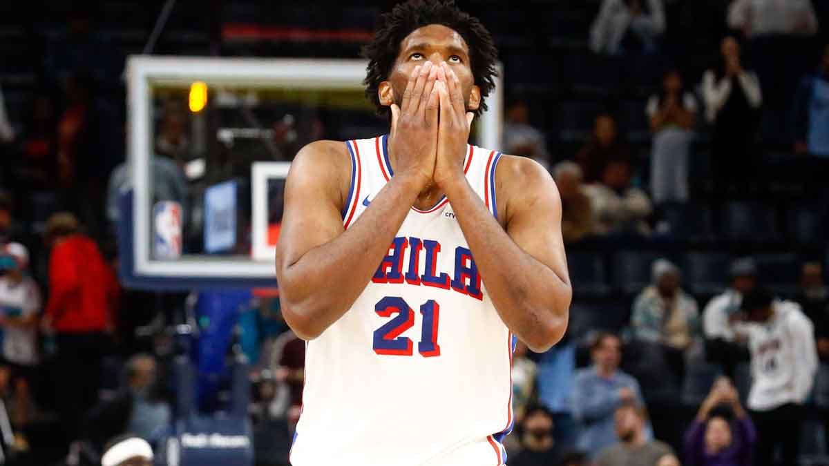 Philadelphia 76ers center Joel Embiid (21) reacts after a turnover during the second half against the Memphis Grizzlies at FedExForum.