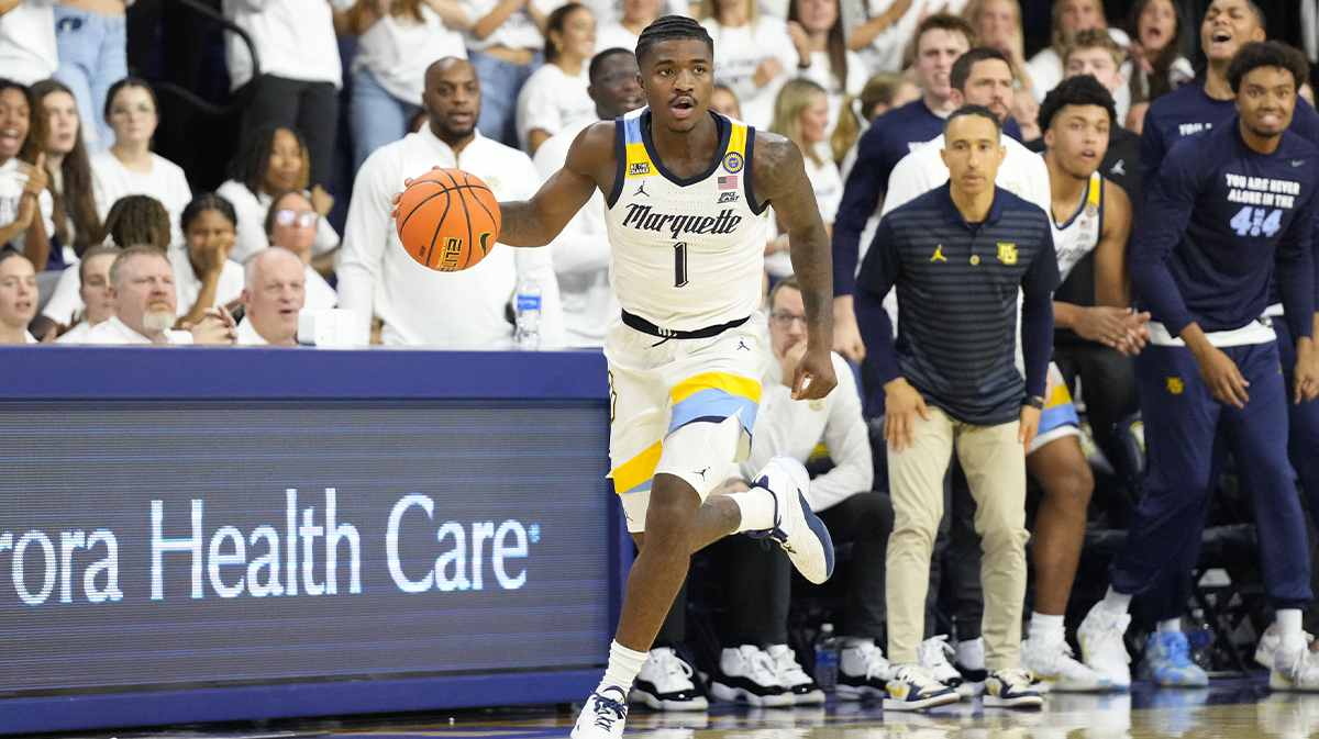 Marquette Golden Eagles guard Kam Jones (1) during the game against the George Mason Patriots at Al McGuire Center. 