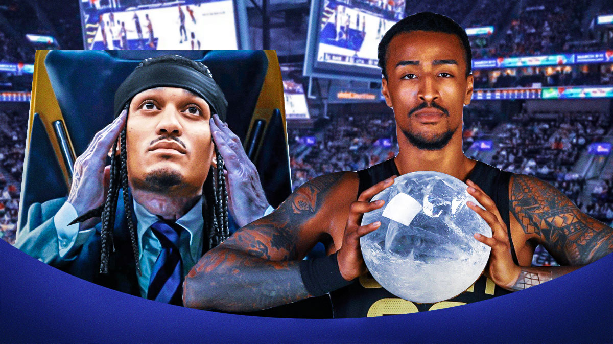 Jazz's John Collins holding a crystal ball, with Jordan Clarkson being photoshopped as Professor X using telekinesis