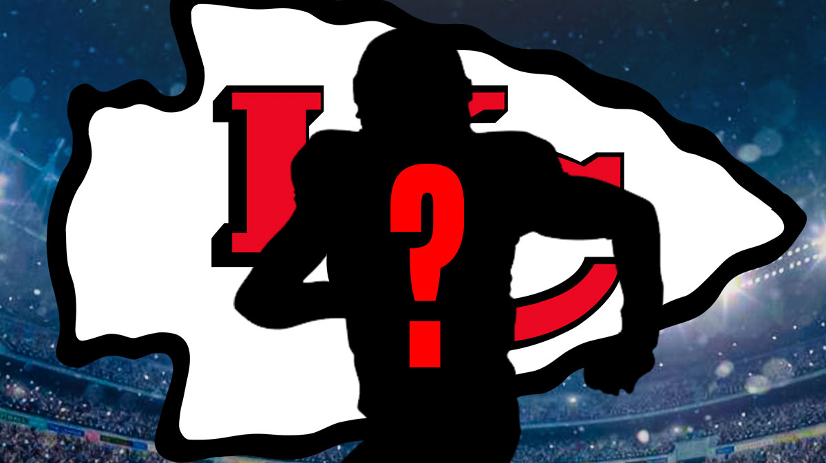 A silhouette of an American football player with a big question mark emoji inside. There is also a logo for the Kansas City Chiefs.