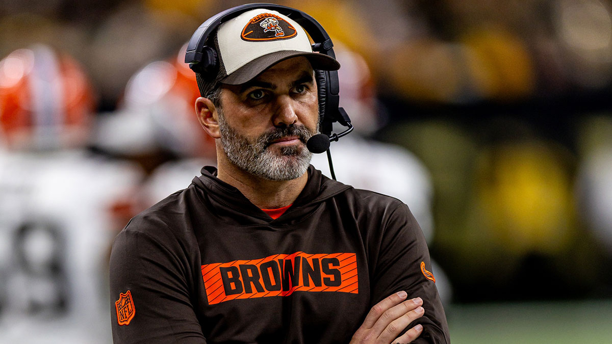 Cleveland Browns head coach Kevin Stefanski looks on against the New Orleans Saints during the first half at Caesars Superdome.