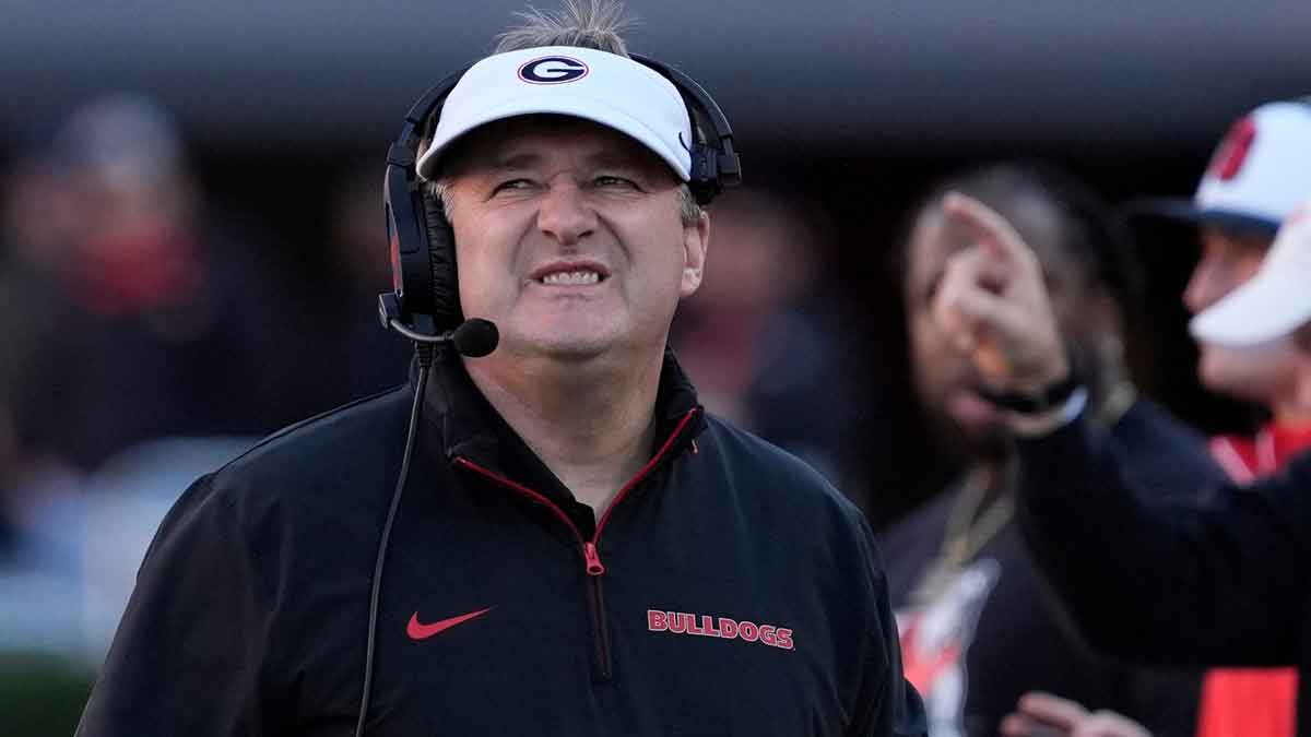 Georgia coach Kirby Smart reacts during the second half of a NCAA college football game against Massachusetts in Athens, Ga., on Saturday, Nov. 23, 2024.