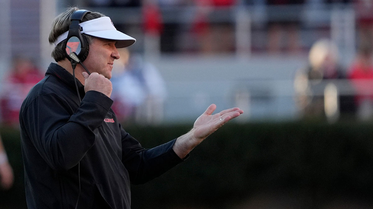 Georgia coach Kirby Smart reacts during the second half of a NCAA college football game against Massachusetts
