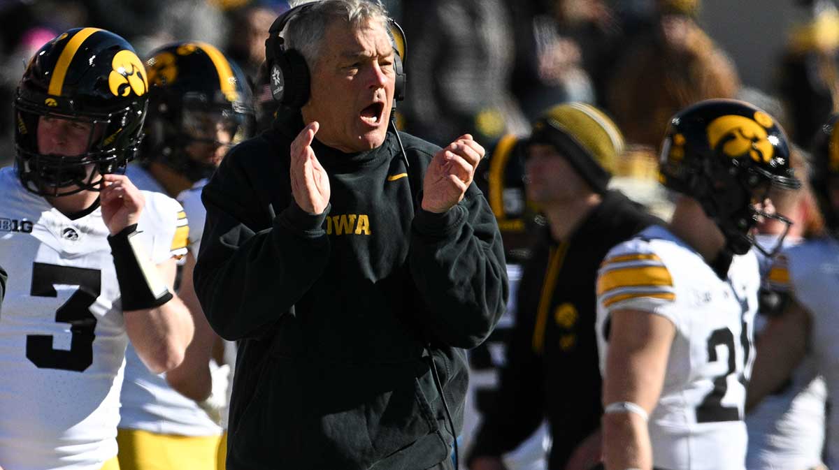 Iowa Hawkeyes head coach Kirk Ferentz reacts during the first half against the Maryland Terrapins at SECU Stadium