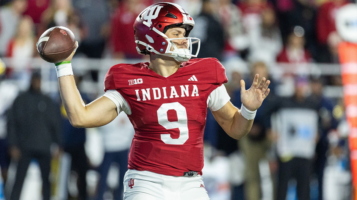 Indiana Hoosiers quarterback Kurtis Rourke (9) passes the ball in the second half against the Michigan Wolverines at Memorial Stadium.