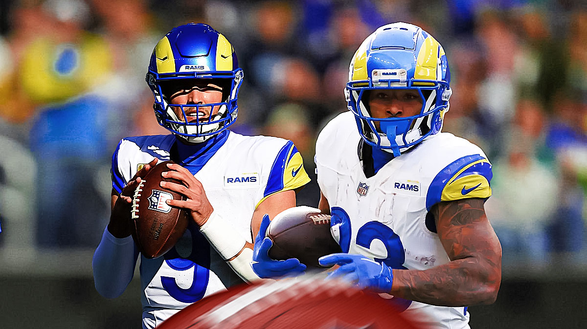 Kyren Williams next to Matthew Stafford and Matthew Stafford.