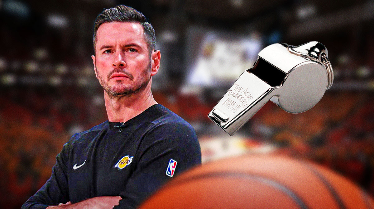 JJ Redick with a referee whistle next to him.