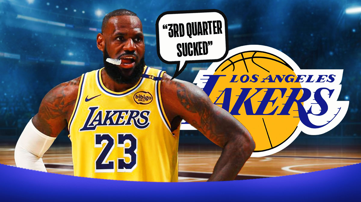 LeBron James with a thought bubble that says “3rd Quarter Sucked” and the Lakers logo nex to him
