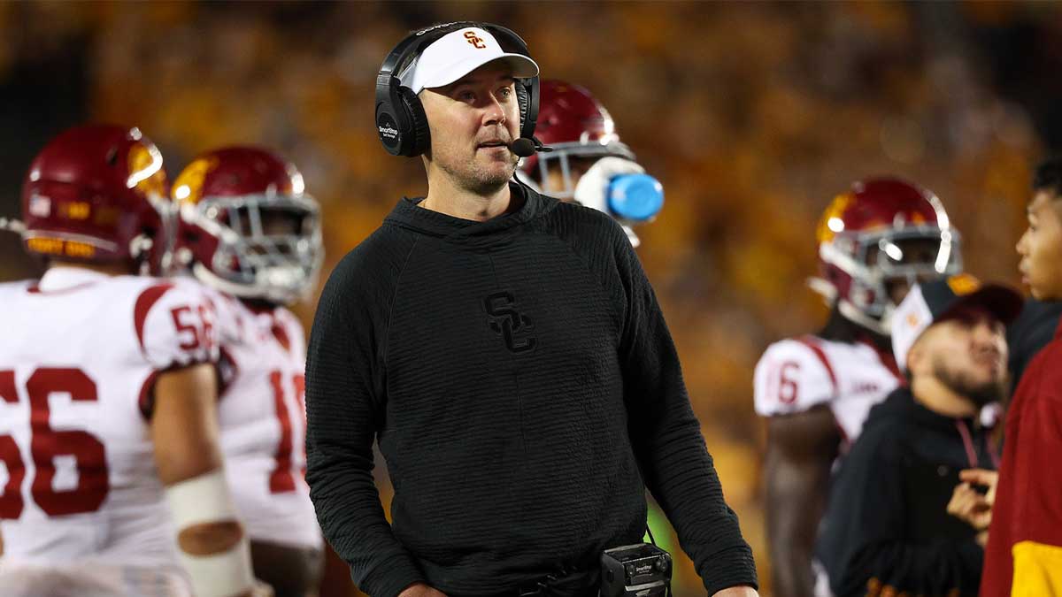 Oct 5, 2024; Minneapolis, Minnesota, USA; USC Trojans head coach Lincoln Riley looks on during the second half against the Minnesota Golden Gophers at Huntington Bank Stadium.