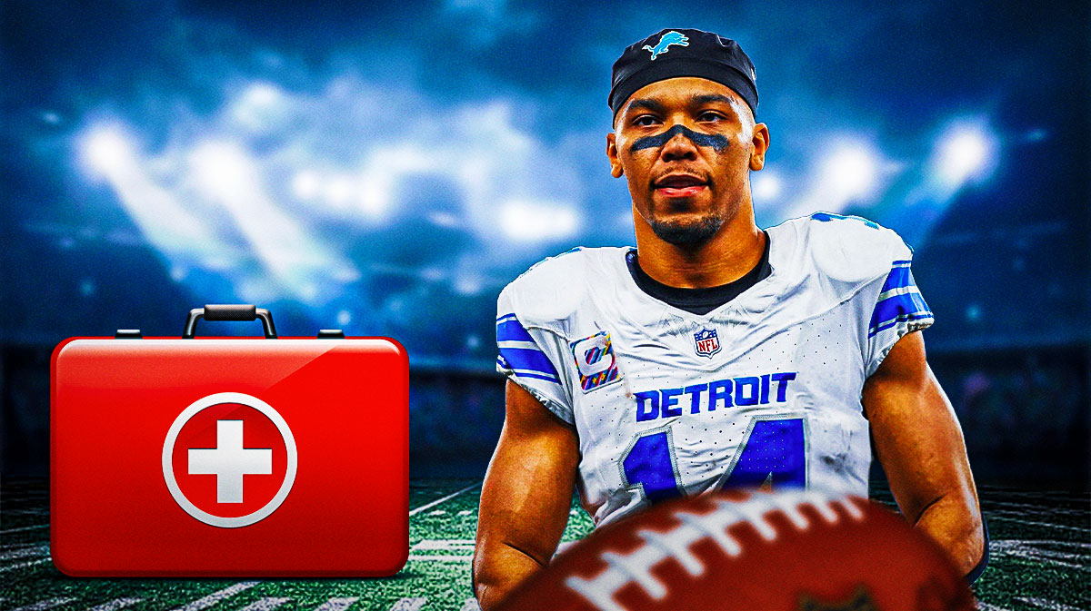 Lions' Amon-Ra St. Brown with medical Red Cross symbol