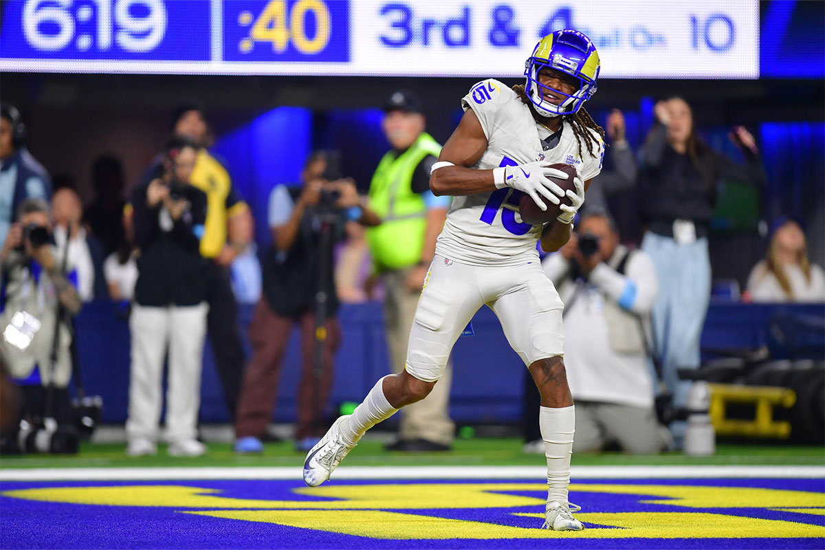 Los Angeles Rams wide receiver Demarcus Robinson (15) scores a touchdown against the Minnesota Vikings during the second half at SoFi Stadium.