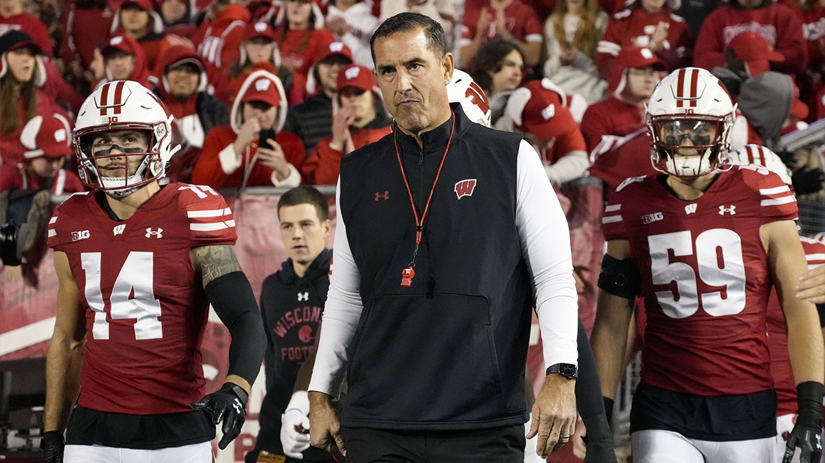 Wisconsin Badgers head coach Luke Fickell during warmups prior to the game against the Oregon Ducks at Camp Randall Stadium.