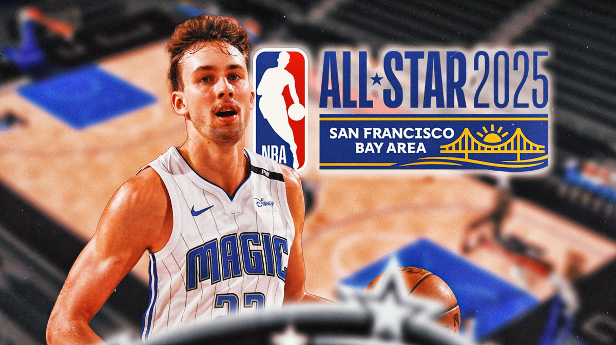 Orlando Magic player Franz Wagner and the 2025 NBA All-Star Game logo