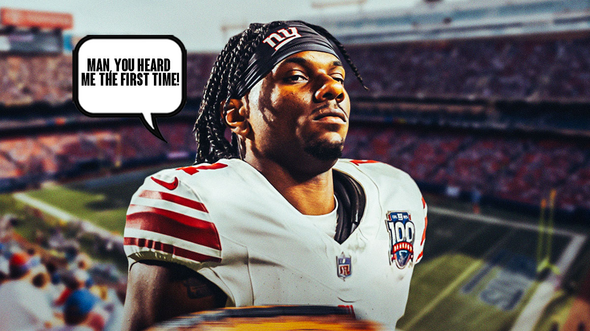 Giants' Malik Nabers with a talk bubble MAN, YOU HEARD ME THE FIRST TIME!