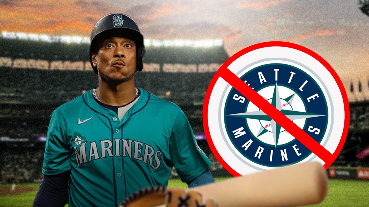 Mariners' Jorge Polanco with a big circle and a line through it over the Mariners logo
