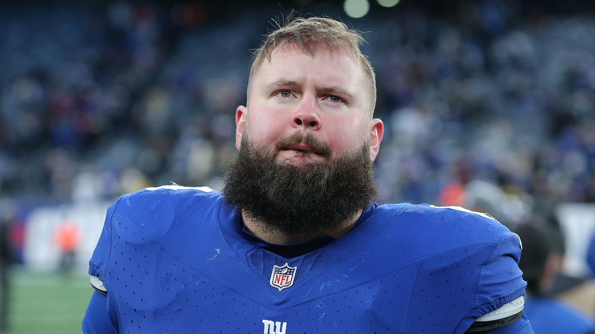 New York Giants guard Mark Glowinski (64) after a game against the Los Angeles Rams at MetLife Stadium. 