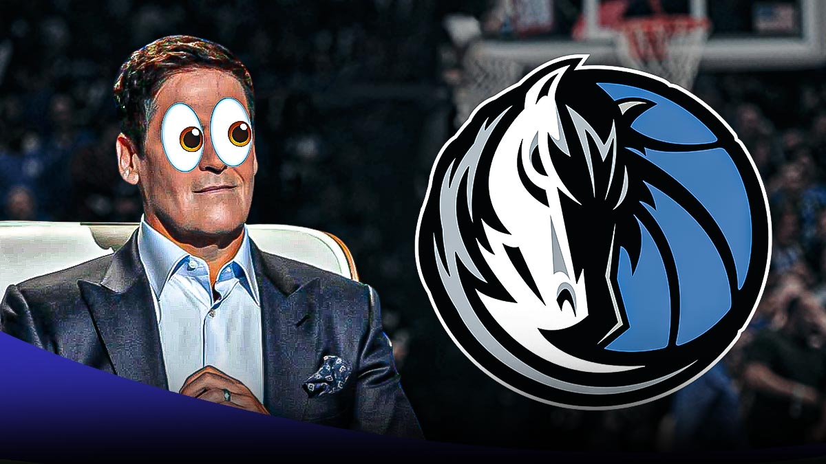 Mark Cuban in the image. Have Cuban's eyes popping out. Place the Dallas Mavericks 2024 logo in background.