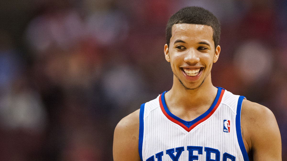 Philadelphia 76ers guard Michael Carter-Williams (1) during the third quarter against the Brooklyn Nets at the Wells Fargo Center. The Sixers defeated the Nets 121-120 in overtime.