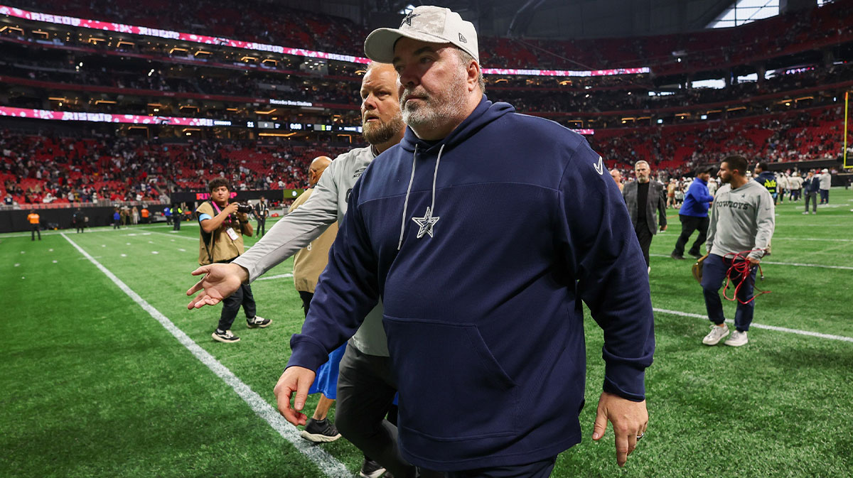 Dallas Cowboys head coach Mike McCarthy walks off the field after a loss against the Atlanta Falcons at Mercedes-Benz Stadium. The Eagles blew out the Cowboys in Week 10.