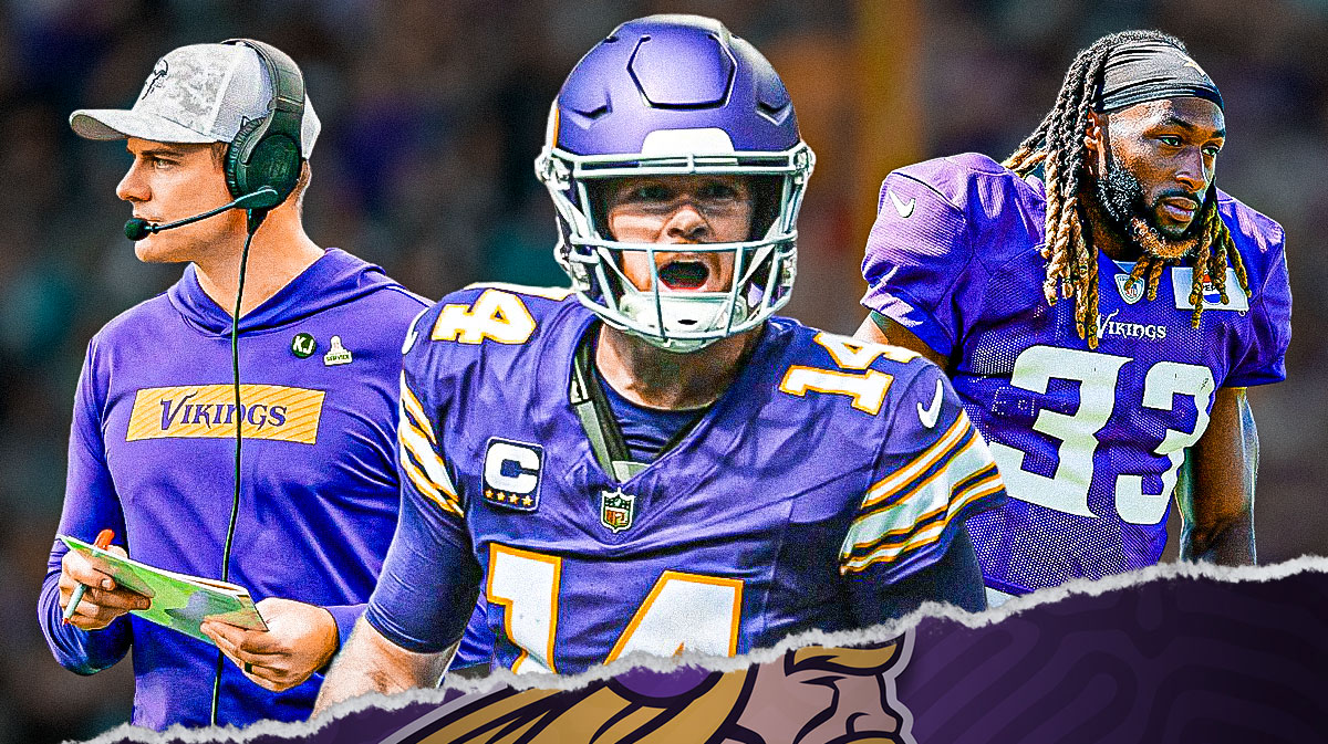 Vikings' Sam Darnold, Kevin O'Connell and Aaron Jones ahead of Week 12 matchup vs. Bears.