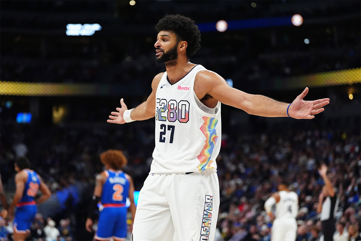 Denver Nuggets guard Jamal Murray (27) reacts in the second half against the New York Knicks at Ball Arena