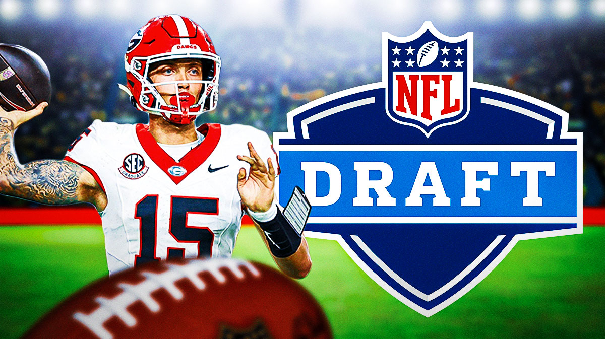 Carson Beck. NFL Draft logo near him.