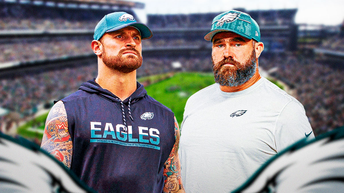 Eagles Chris Long with Eagles Jason Kelce