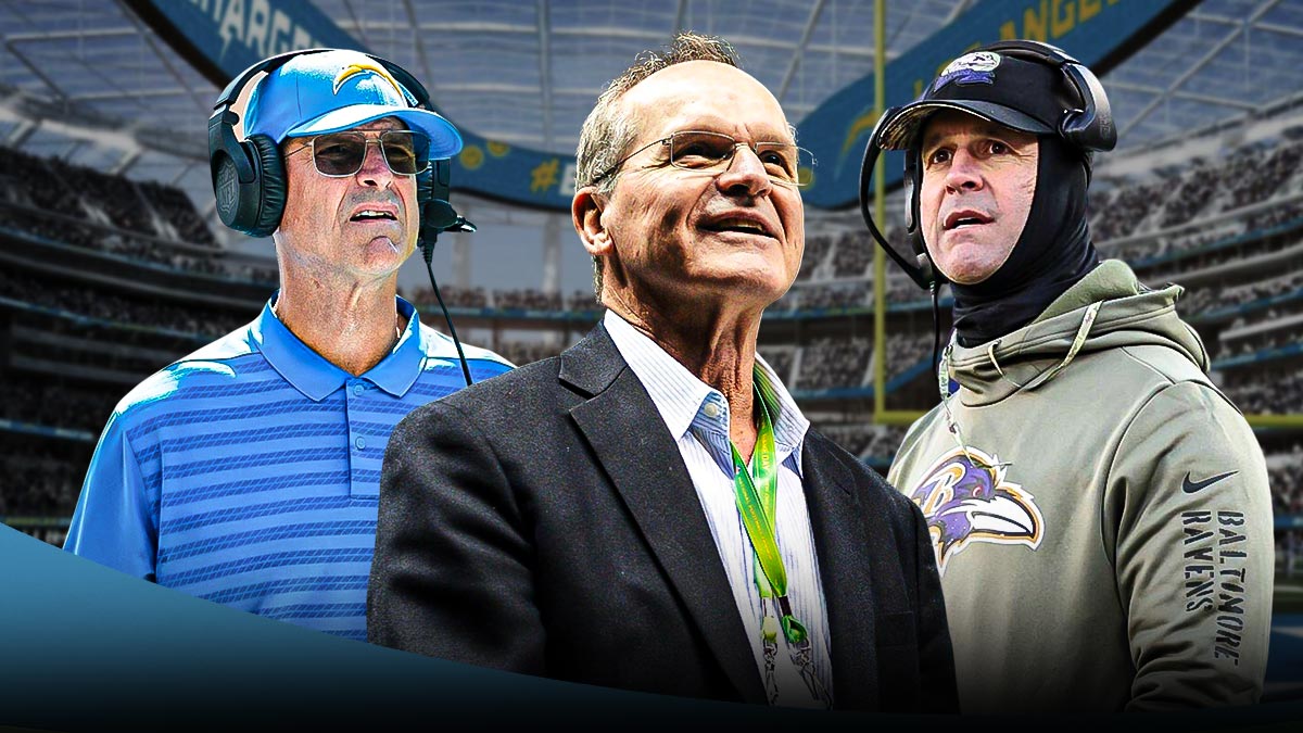 Jack Harbaugh, Chargers' Jim Harbaugh and Ravens' John Harbaugh next to each other