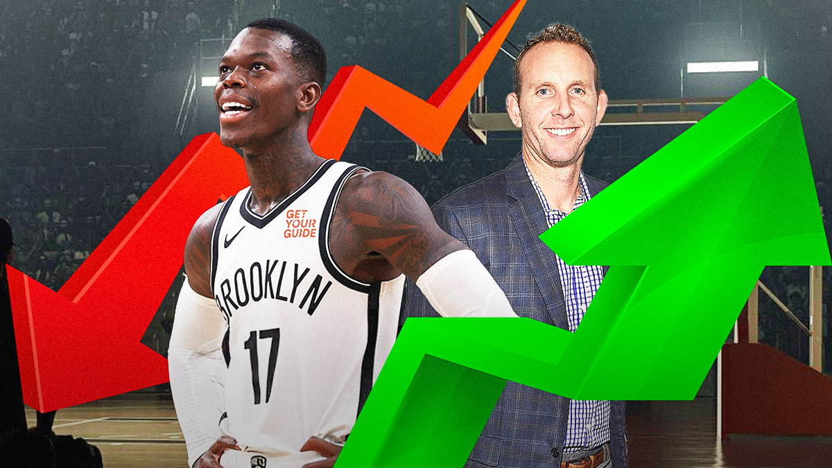 Dennis Schroder and Sean Marks with green arrows going up and red arrows going down