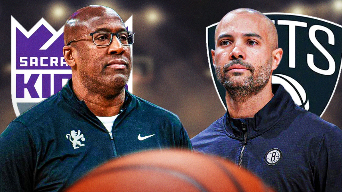 Jordi Fernandez and Mike Brown with Nets and Kings logos