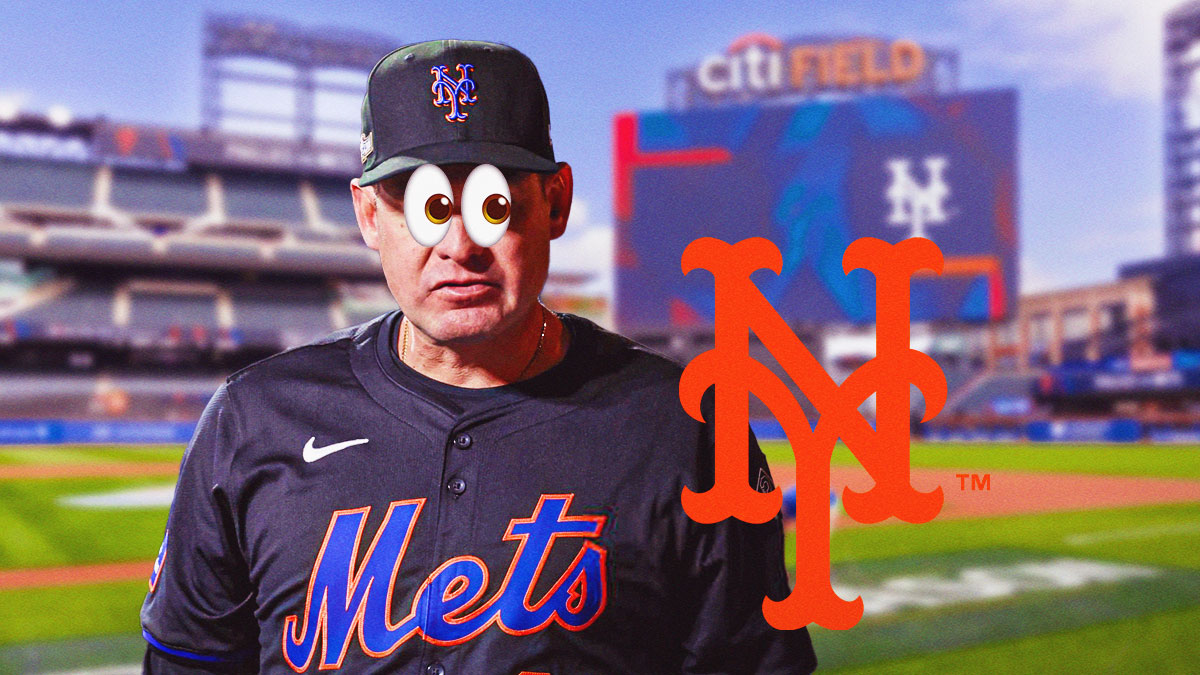 Carlos Mendoza with eye emojis next to a Mets logo