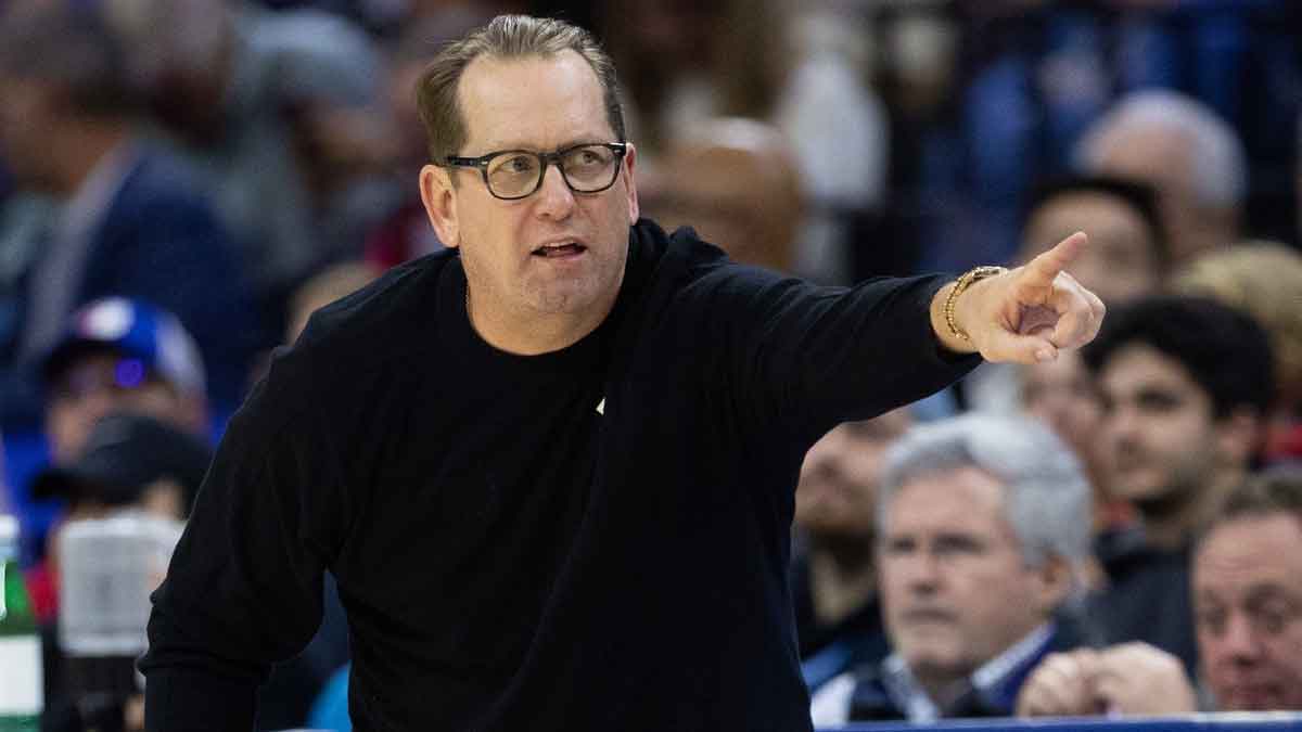 Philadelphia 76ers head coach Nick Nurse reacts during the second against the Memphis Grizzlies quarter at Wells Fargo Center.