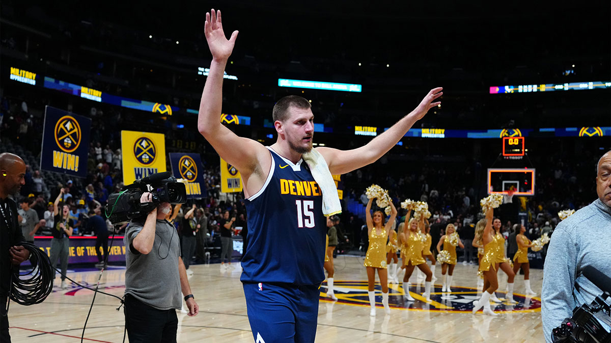 Denver Nuggets Center Nikola Jokić (15) After winning Dallas Mavericks on Balli Arena.