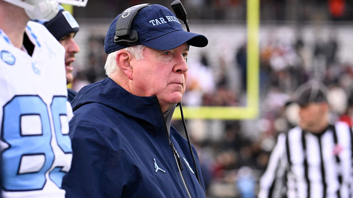 North Carolina Tar Heels head coach Mack Brown looks on during the second half against the Boston College Eagles at Alumni Stadium.